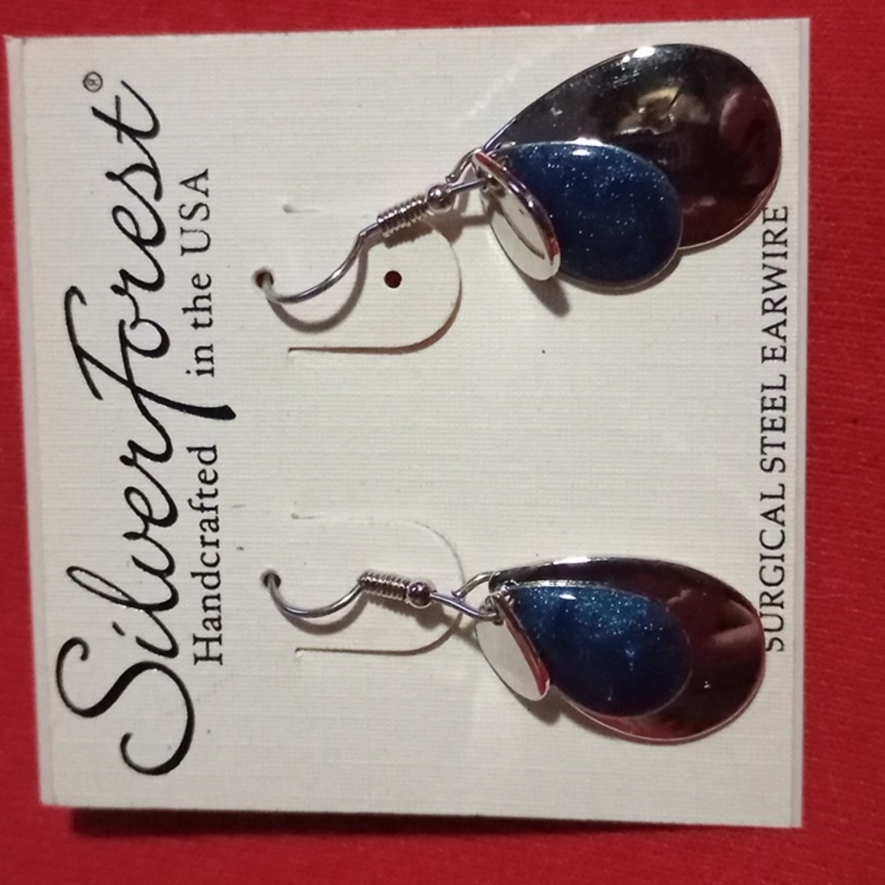 Surgical Steel Silver Tear Drop triple layer w/ blue 💙 accent